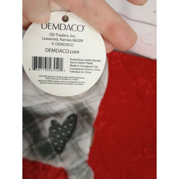 Demdaco Koala Kisses Rattle Blankie 9" X 9" Soft Plush Baby Toy Gray White Plaid - Picture 5 of 8